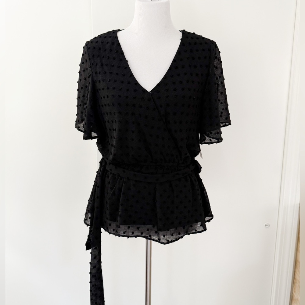 Black Tie Waist Blouse by SO NWT
